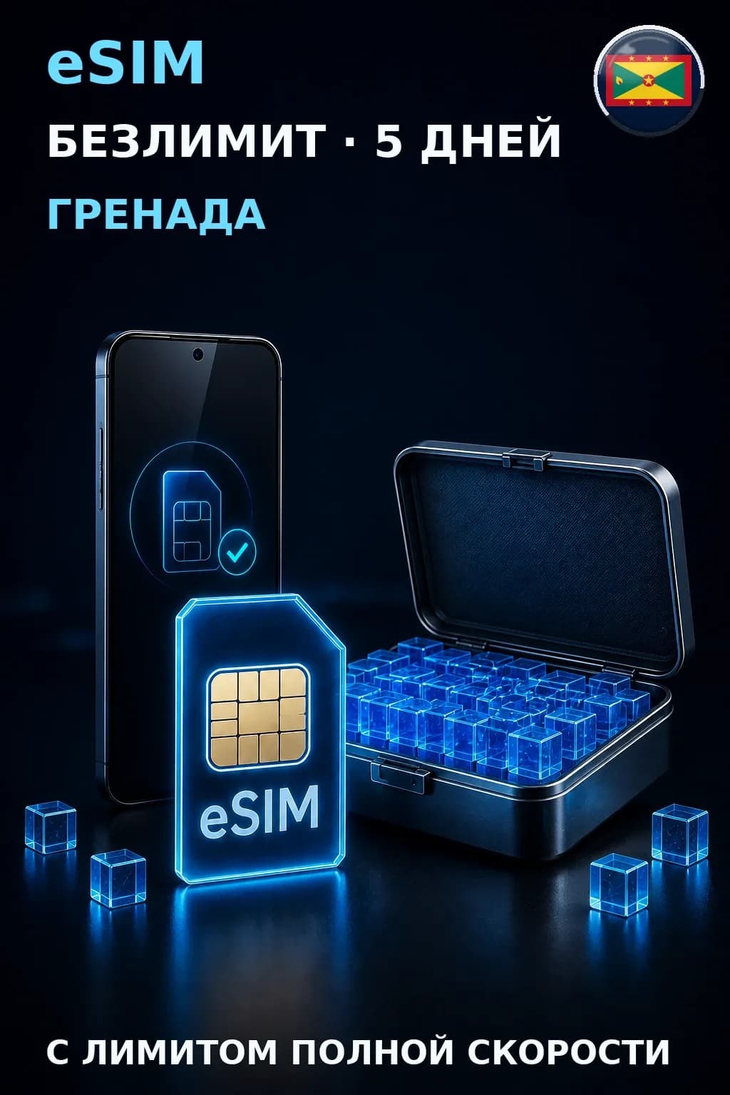 eSIM Гренада — БЕЗЛИМИТ, 5 дней — интернет
