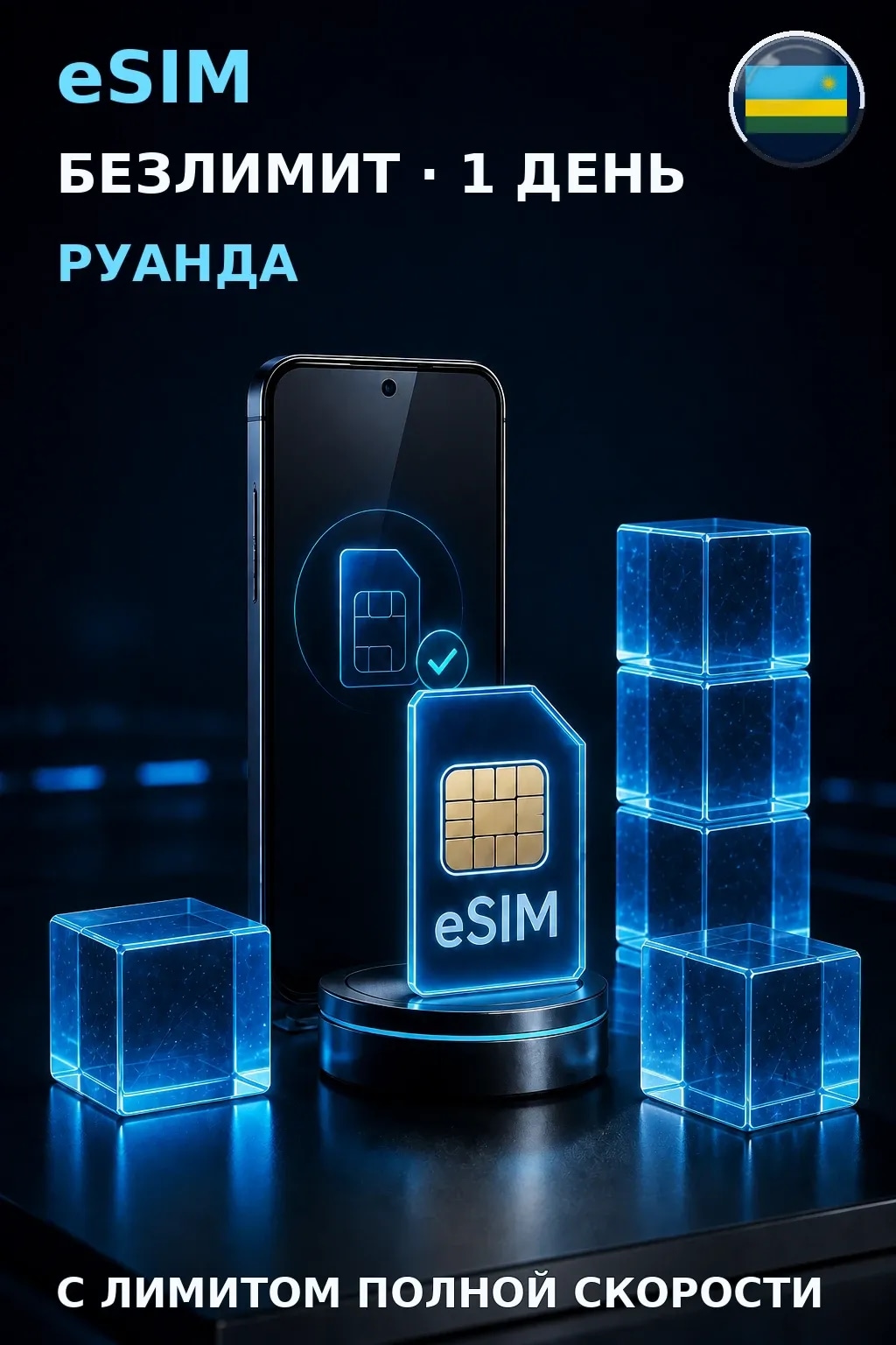 eSIM Руанда — БЕЗЛИМИТ, 1 день — интернет