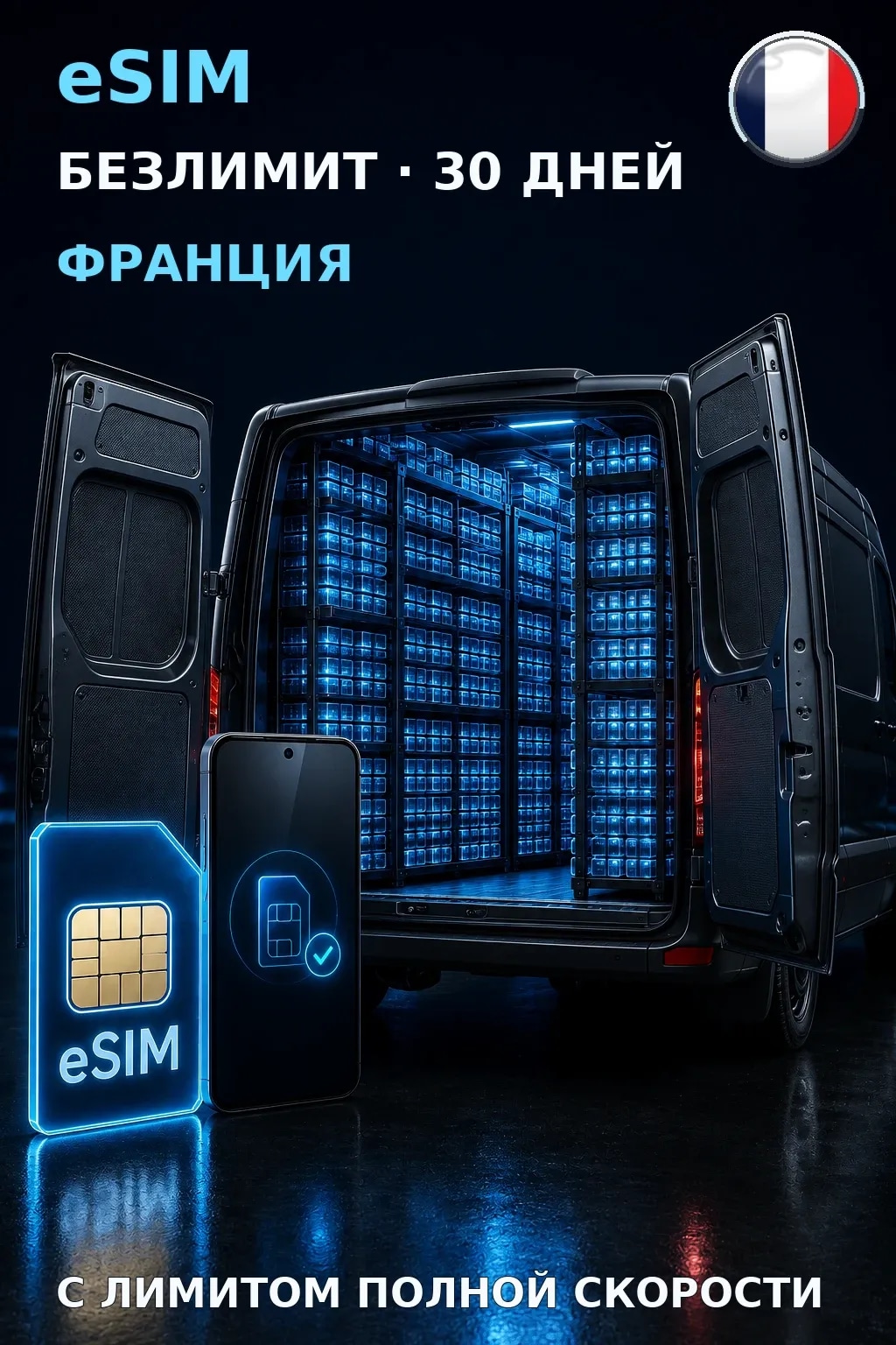 eSIM Франция — БЕЗЛИМИТ, 30 дней — интернет