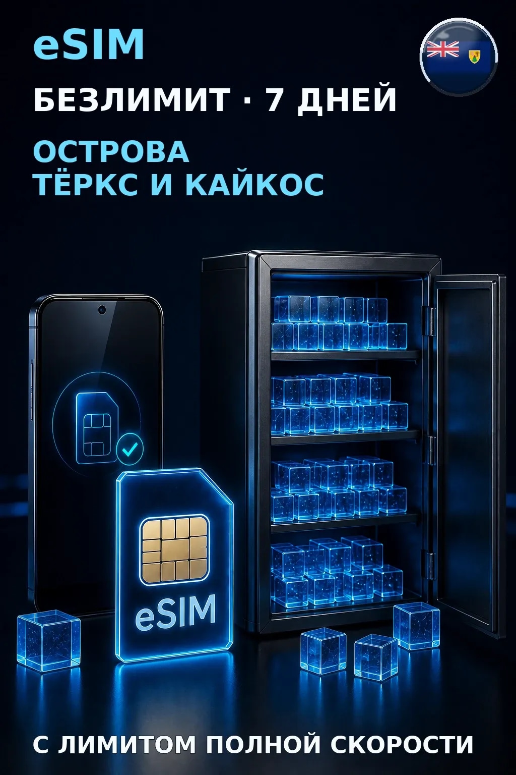 eSIM Острова Тёркс и Кайкос — БЕЗЛИМИТ, 7 дней — интернет