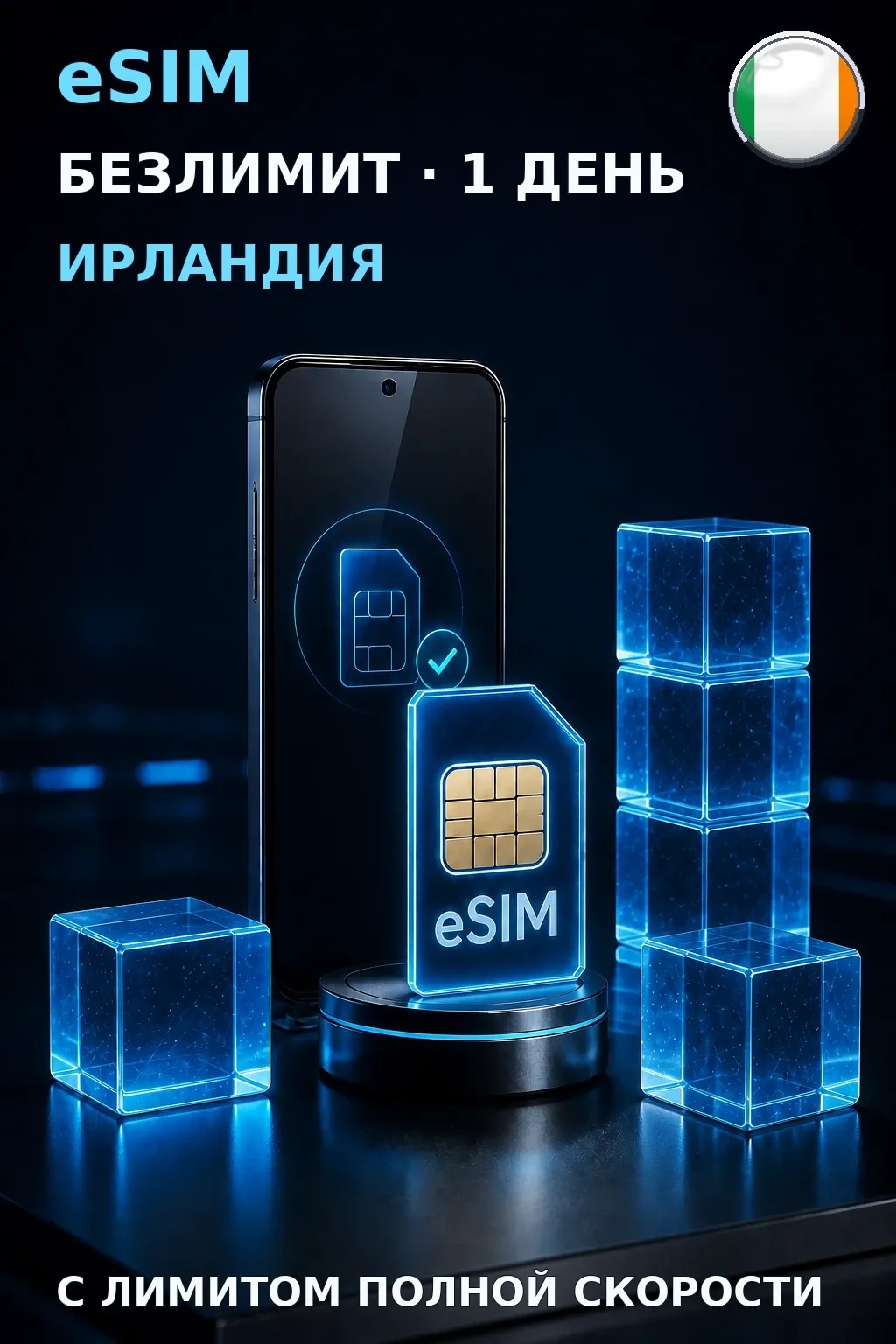 eSIM Ирландия — БЕЗЛИМИТ, 1 день — интернет