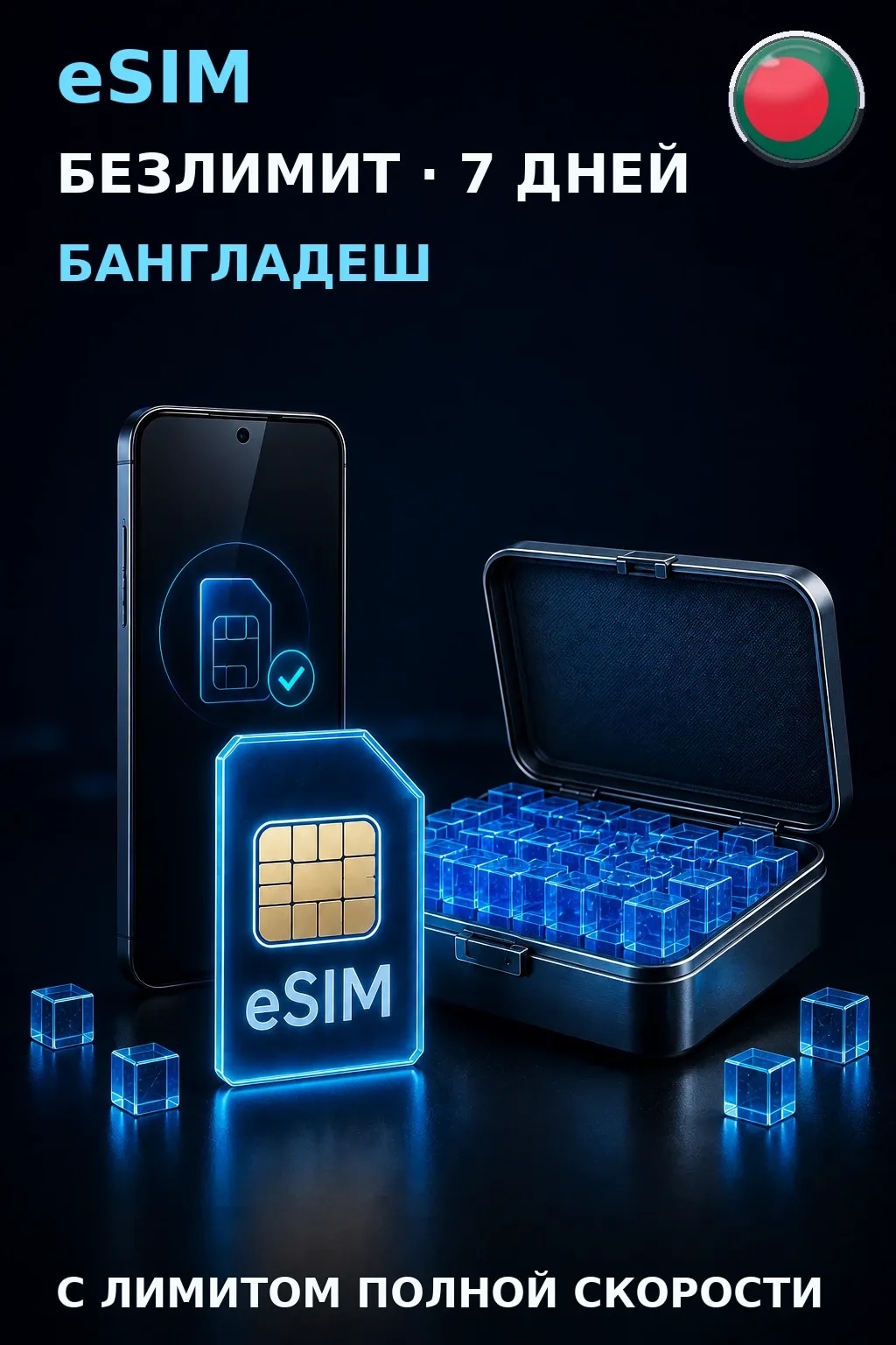 eSIM Бангладеш — БЕЗЛИМИТ, 7 дней — интернет