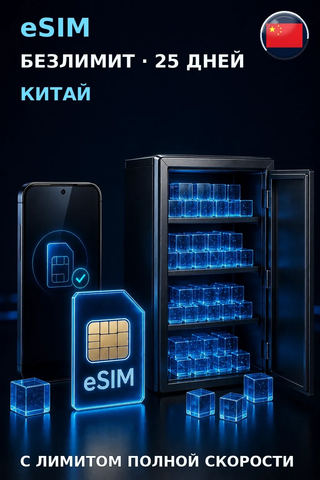 eSIM Китай — БЕЗЛИМИТ, 25 дней — интернет