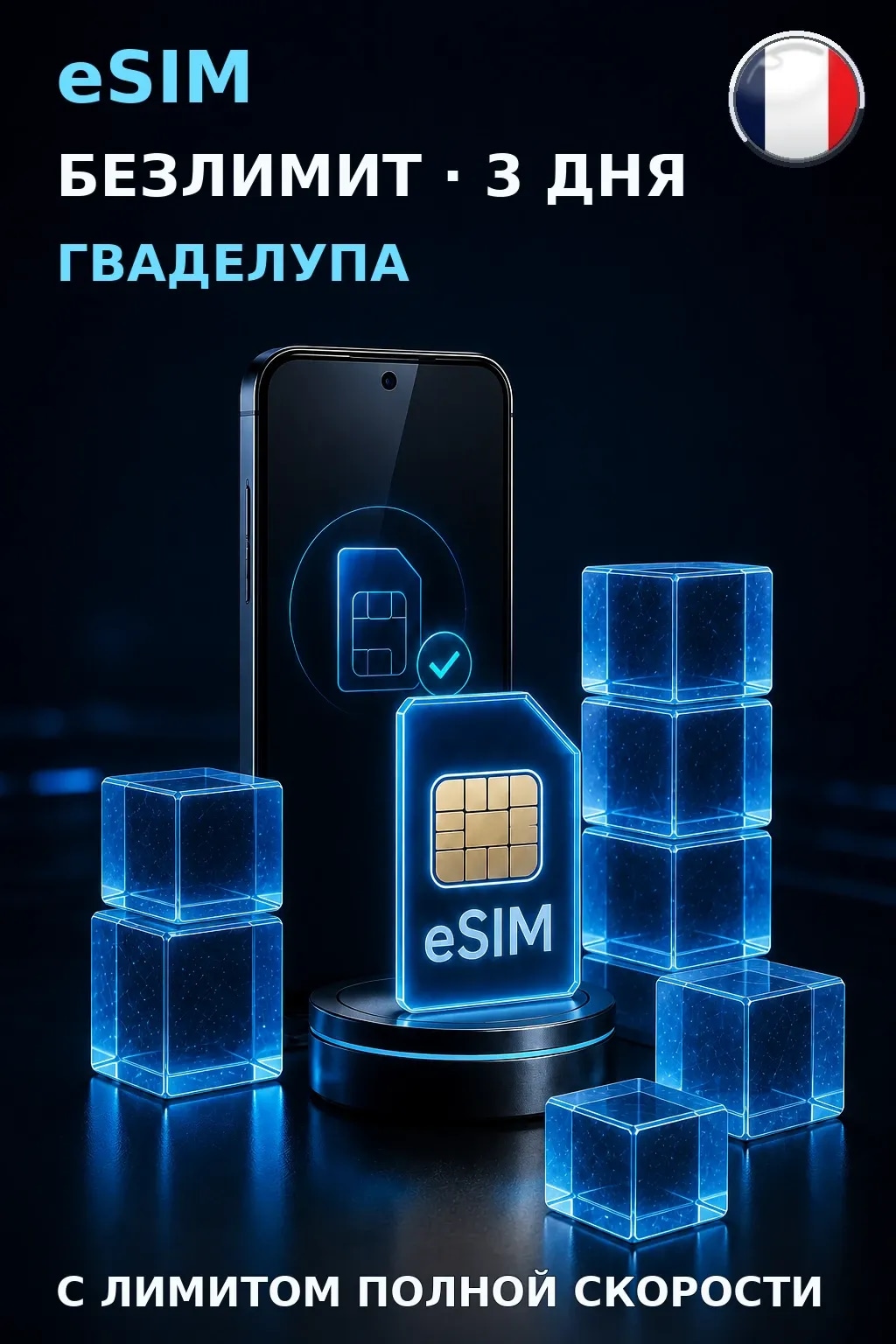 eSIM Гваделупа — БЕЗЛИМИТ, 3 дня — интернет