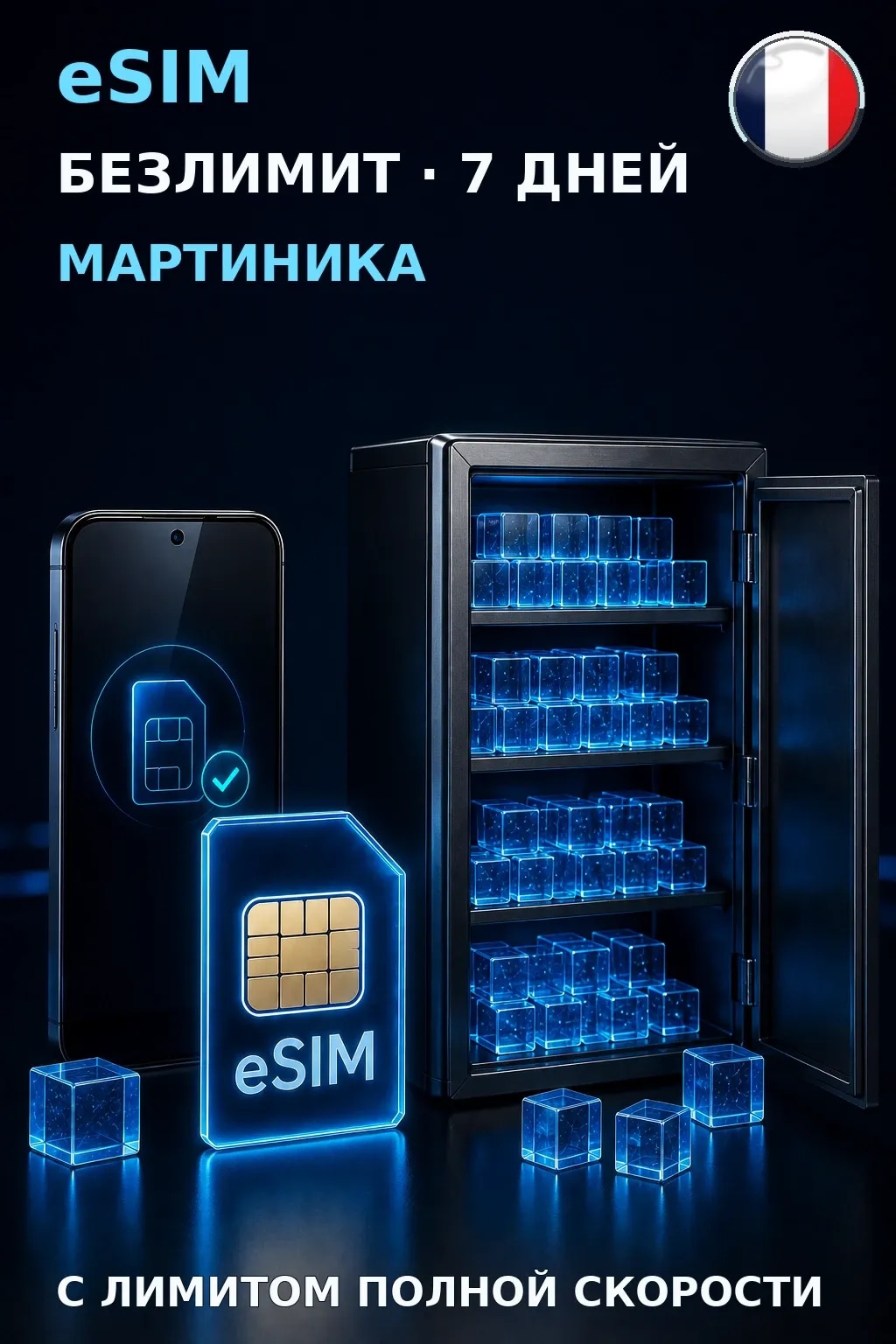 eSIM Мартиника — БЕЗЛИМИТ, 7 дней — интернет