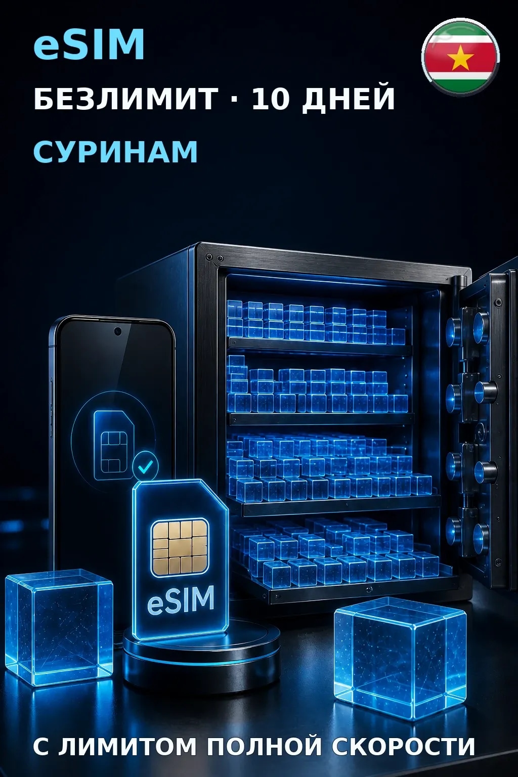eSIM Суринам — БЕЗЛИМИТ, 10 дней — интернет